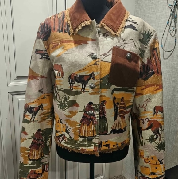 Double D Ranch Western Print Leather Jacket - Picture 4 of 8